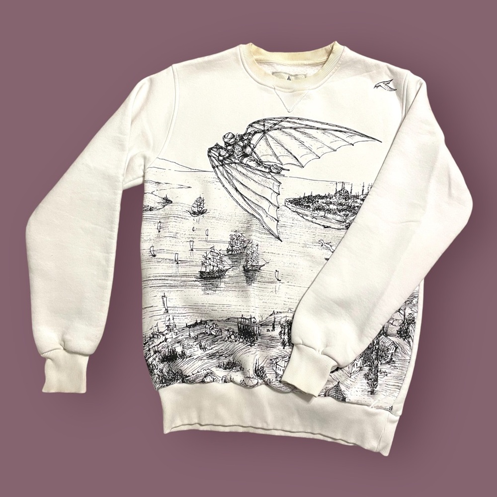 White Graphic Illustration Sweatshirt